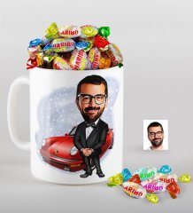 Kişiye Özel Bay Patron Karikatürlü Kupa ve Haribo Fruitbons Şeker Hediye Seti-1