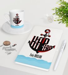 Kişiye Özel Kaptan Beyaz Defter Kalem Türk Kahvesi Fincanı Seti-5