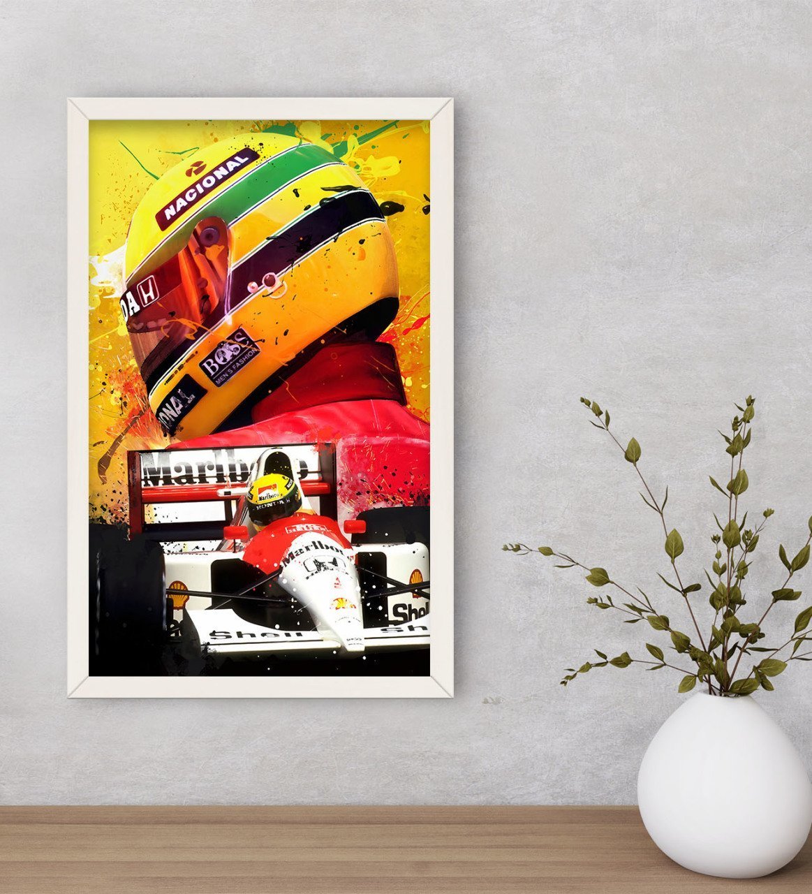 BK Gift F1 Ayrton Senna Tasarımlı Dekoratif Ahşap Beyaz Çerçeveli Tablo-2