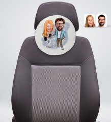 Kişiye Özel Sevgililer Karikatürlü Yuvarlak Dekoratif Kırlent Yastık-93