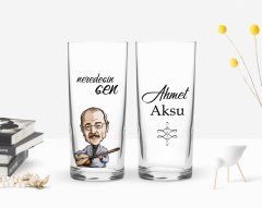 Kişiye Özel Renkli Baskılı Neşet Ertaş Tasarımlı İkili Rakı Bardağı Seti-1