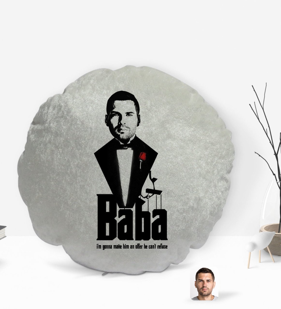 Kişiye Özel Baba Godfather Silüet Yuvarlak Dekoratif Kırlent Yastık-3