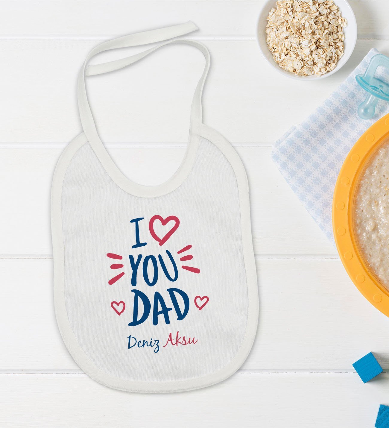 BK Kids Kişiye Özel I Love You Dad Tasarımlı Bebek Mama Önlüğü - Model 2