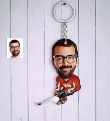 Kişiye Özel Bay Hokey Oyuncusu Karikatür Anahtarlık