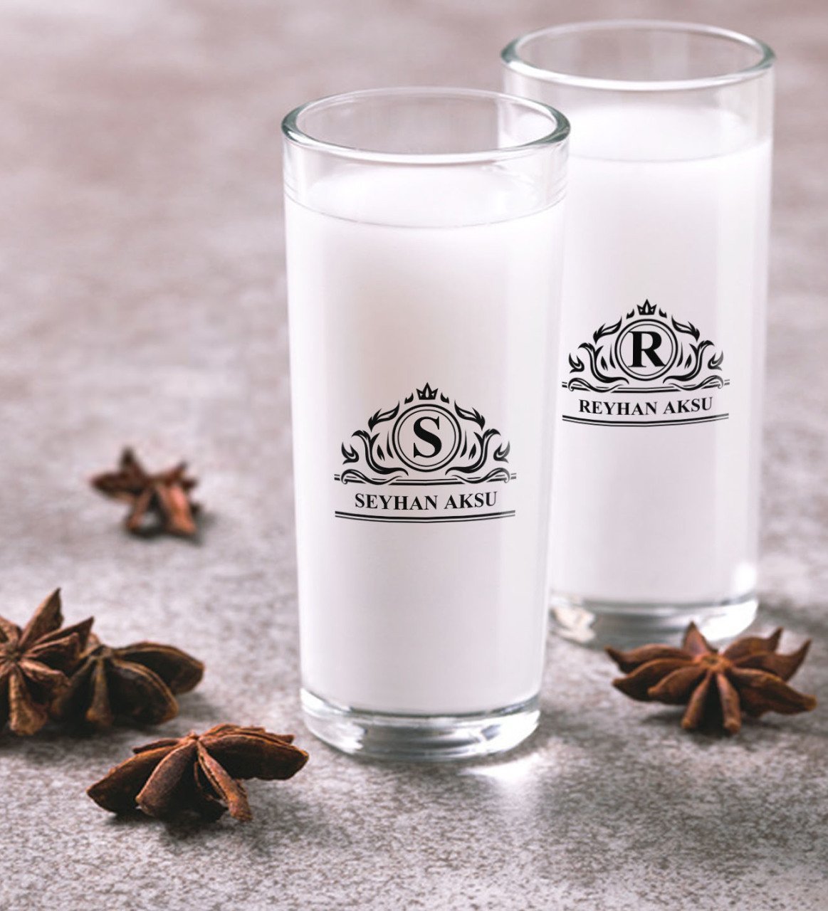 Kişiye Özel Renkli Baskılı İsimli İkili Rakı Bardağı Seti-12