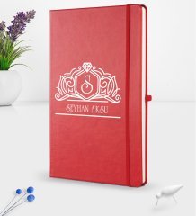 Kişiye Özel İsimli Kırmızı Termo Deri Defter 16x24cm Model 13