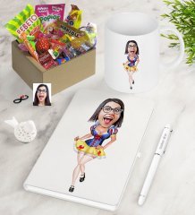 Kişiye Özel Pamuk Prenses Karikatürlü Nostaljik Lezzetler Defter Kalem Kupa Hediye Seti