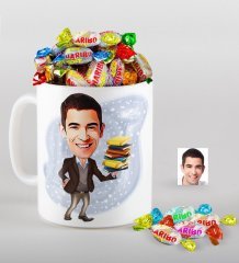 Kişiye Özel Bay Öğretmen Karikatürlü Kupa ve Haribo Fruitbons Şeker Hediye Seti-8