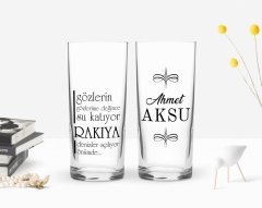 Kişiye Özel Renkli Baskılı Gözlerin Gözlerime Değince Tasarımlı İkili Rakı Bardağı Seti-1