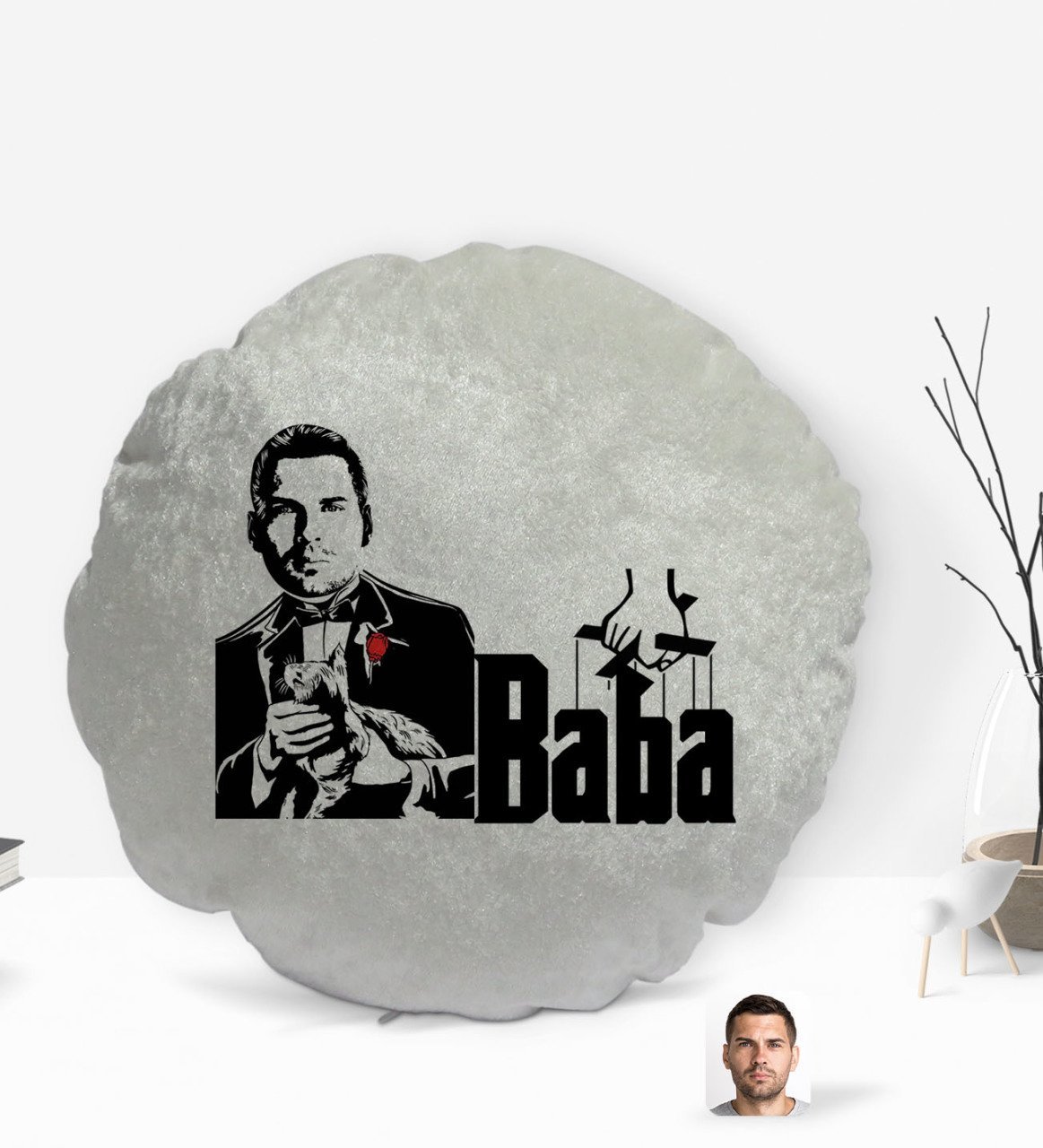 Kişiye Özel Baba Godfather Silüet Yuvarlak Dekoratif Kırlent Yastık-2