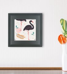 BK Gift Flamingo Tasarımlı Ahşap Çerçeveli Taş Duvar Dekoru-1