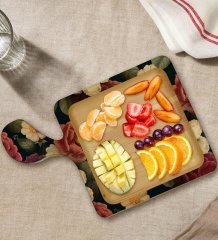 BK Gift Çiçekler Tasarımlı Kare Şeklinde Doğal Ahşap Servis ve Sunum Tabağı Model 6