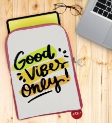 BK Gift Good Vibes Only Tasarımlı Taşınabilir Koruyucu Tablet Kılıfı & Organizer Çanta - Pembe-1