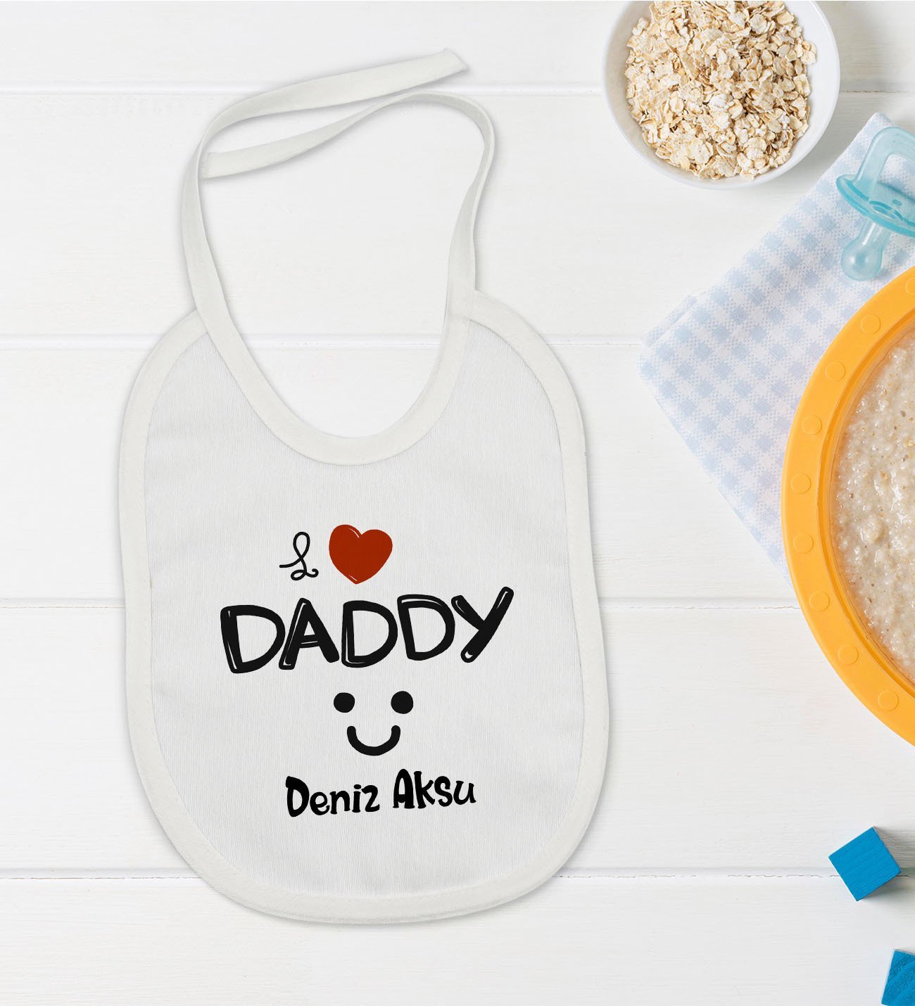 BK Kids Kişiye Özel I Love Daddy Tasarımlı Bebek Mama Önlüğü - Model 1