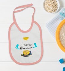 BK Kids Annemin Kahve Zamanı Tasarımlı Pembe Bebek Mama Önlüğü
