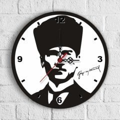 Kişiye Özel Atatürk Tasarımlı Ahşap Duvar Saati (30 cm.) - 1