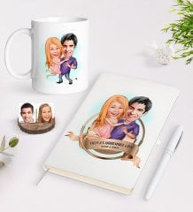 Kişiye Özel Yılın En Mükemmel Çifti Karikatürlü Beyaz Defter Kalem ve Kupa Seti-3