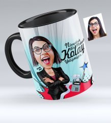 Kişiye Özel Bayan Muhasebeci Karikatürlü Siyah Kupa Bardak - 2