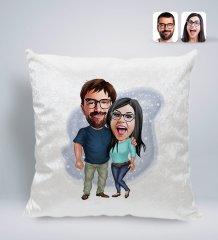 Kişiye Özel Sevgililer Karikatürlü Kare Araç Koltuk Yastığı-109