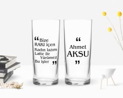 Kişiye Özel Renkli Baskılı Bize Rakı İçen Tasarımlı İkili Rakı Bardağı Seti-1
