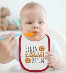 BK Kids Aslan Dayım Tasarımlı Kırmızı Bebek Body Zıbın ve Mama Önlüğü Hediye Seti-1