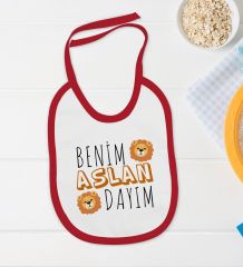 BK Kids Aslan Dayım Tasarımlı Kırmızı Bebek Body Zıbın ve Mama Önlüğü Hediye Seti-1