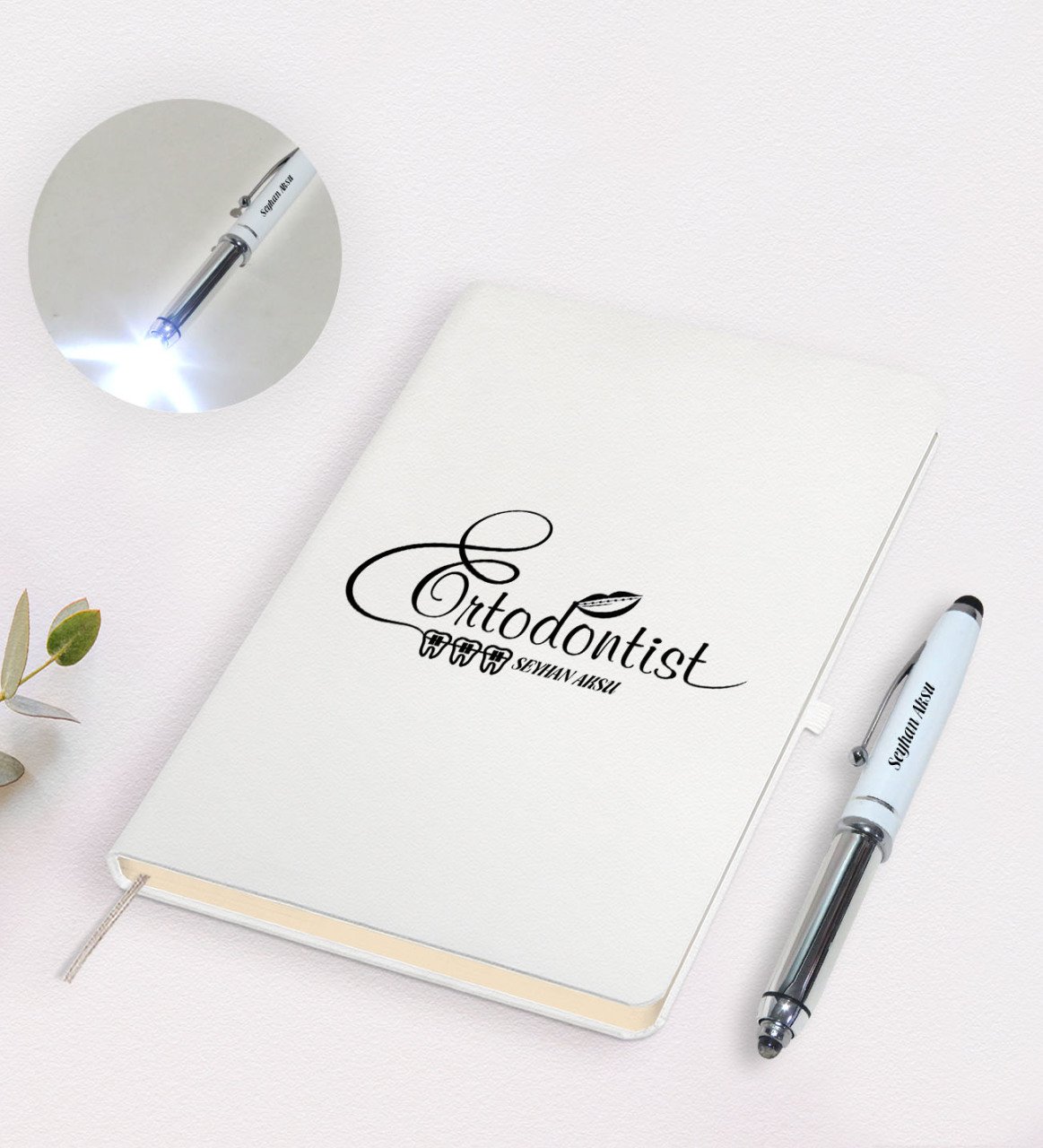 Kişiye Özel Ortodontist Tasarımlı Defter Kalem ve Dokunmatik Işıklı Kalem Seti-1