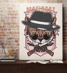BK Gift Mafia Cat Tasarımlı Kanvas Tablo 70x100cm-1
