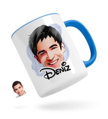 Kişiye Özel Erkek Yüz Karikatürlü Mavi Kupa Bardak-2