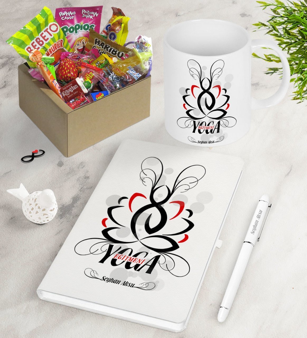 Kişiye Özel Yoga Eğitmeni Nostaljik Lezzetler Defter Kalem Kupa Hediye Seti-1