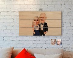 Kişiye Özel Dede ve Büyükanne Karikatürlü Otantik Ahşap Palet Tablo-1