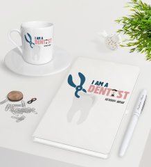 Kişiye Özel Diş Hekimi Beyaz Defter Kalem Türk Kahvesi Fincanı Seti-1