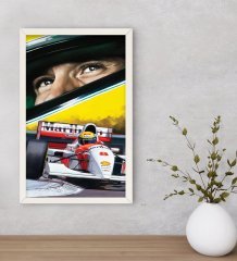 BK Gift F1 Ayrton Senna Tasarımlı Dekoratif Ahşap Beyaz Çerçeveli Tablo-1