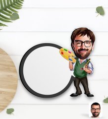 Kişiye Özel Erkek Ressam Karikatürlü Ahşap Bardak Altlığı-1