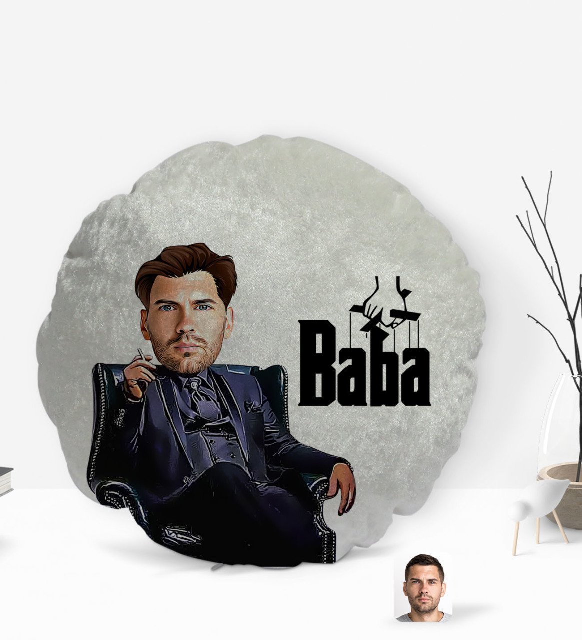 Kişiye Özel Baba Godfather Karikatürlü Yuvarlak Dekoratif Kırlent Yastık-9