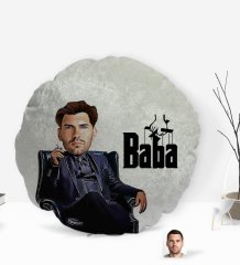 Kişiye Özel Baba Godfather Karikatürlü Yuvarlak Dekoratif Kırlent Yastık-9