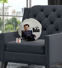 Kişiye Özel Baba Godfather Karikatürlü Yuvarlak Dekoratif Kırlent Yastık-9