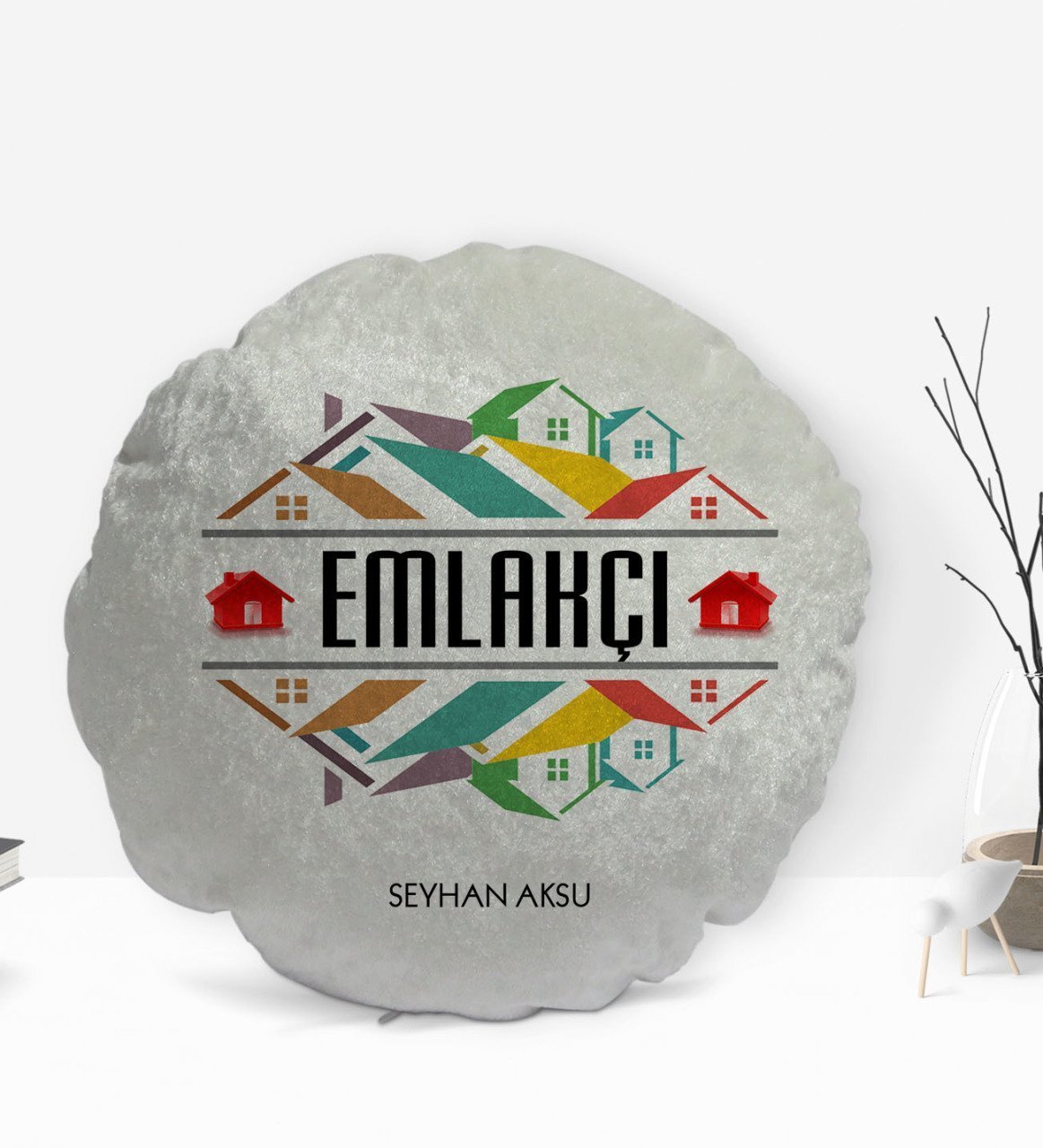 Kişiye Özel İsimli Emlakçı Tasarımlı Dekoratif Kırlent Yastık-1
