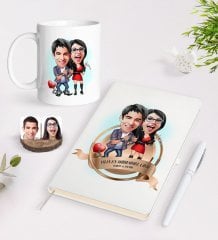 Kişiye Özel Yılın En Mükemmel Çifti Karikatürlü Beyaz Defter Kalem ve Kupa Seti-1