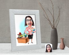 Kişiye Özel Kadın Öğretmen Karikatürlü Dekoratif Çerçeve-5