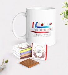 Kişiye Özel Fransızca Öğretmeni Beyaz Kupa ve Çikolata Hediye Seti-2