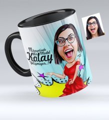 Kişiye Özel Bayan Model Karikatürlü Siyah Kupa Bardak - 1