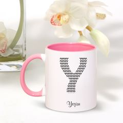 Kişiye Özel Y Harfi İsimli Pembe Kupa Bardak