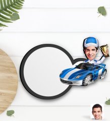 Kişiye Özel Erkek Rallici Karikatürlü Ahşap Bardak Altlığı-1