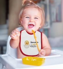 BK Kids Annesinin Minik Kuşu Tasarımlı Kırmızı Bebek Body Zıbın ve Mama Önlüğü Hediye Seti-1