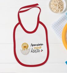 BK Kids Annesinin Minik Kuşu Tasarımlı Kırmızı Bebek Body Zıbın ve Mama Önlüğü Hediye Seti-1