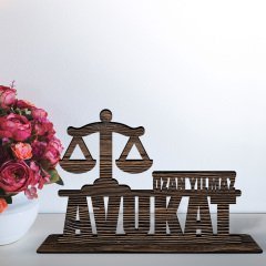 Kişiye Özel Mesleki Avukat Ahşap Masa İsimliği  - C4