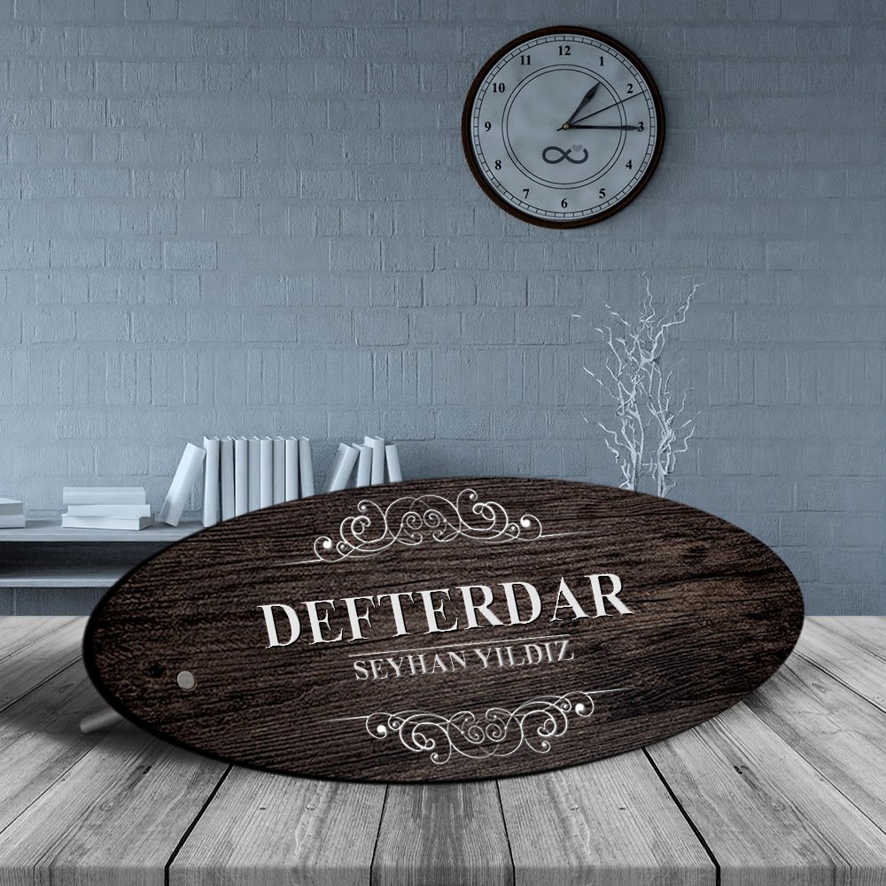 Kişiye Özel Mesleki Defterdar Ahşap Oval Masa İsimliği - 3
