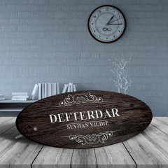Kişiye Özel Mesleki Defterdar Ahşap Oval Masa İsimliği - 3