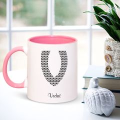 Kişiye Özel V Harfi İsimli Pembe Kupa Bardak